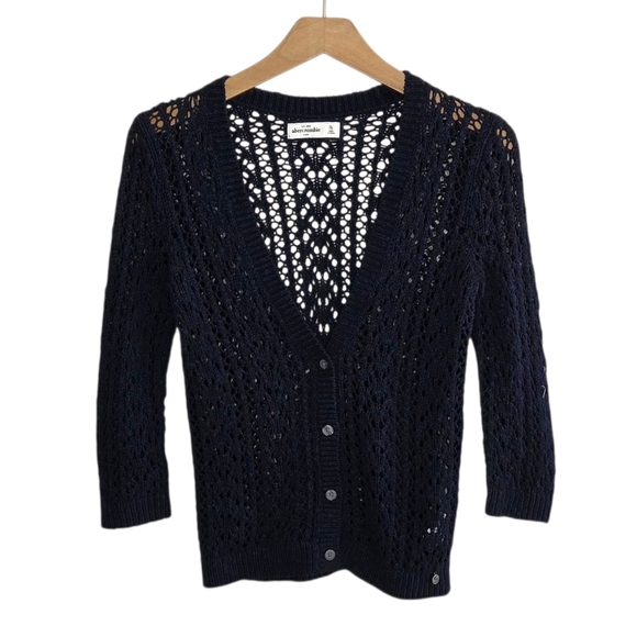 Abercrombie Kids | Navy Blue Open Knit Button Cardigan Sweater Girls Size XL - Picture 1 of 5